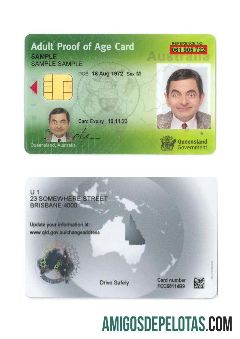 Cartão de comprovante de idade da Austrália Queensland exemplo real